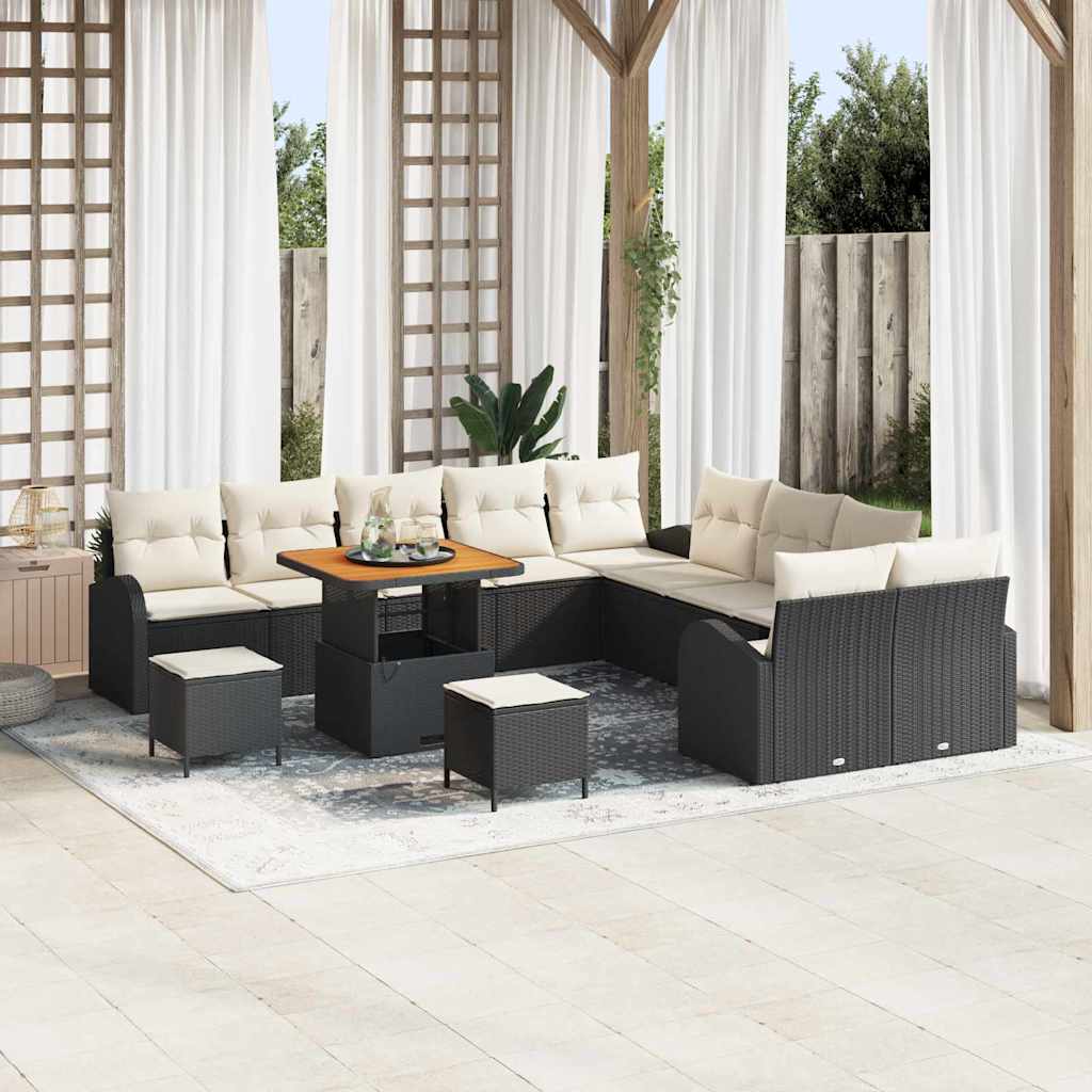 vidaXL Salon de jardin avec coussins 13 pcs Noir et Crème