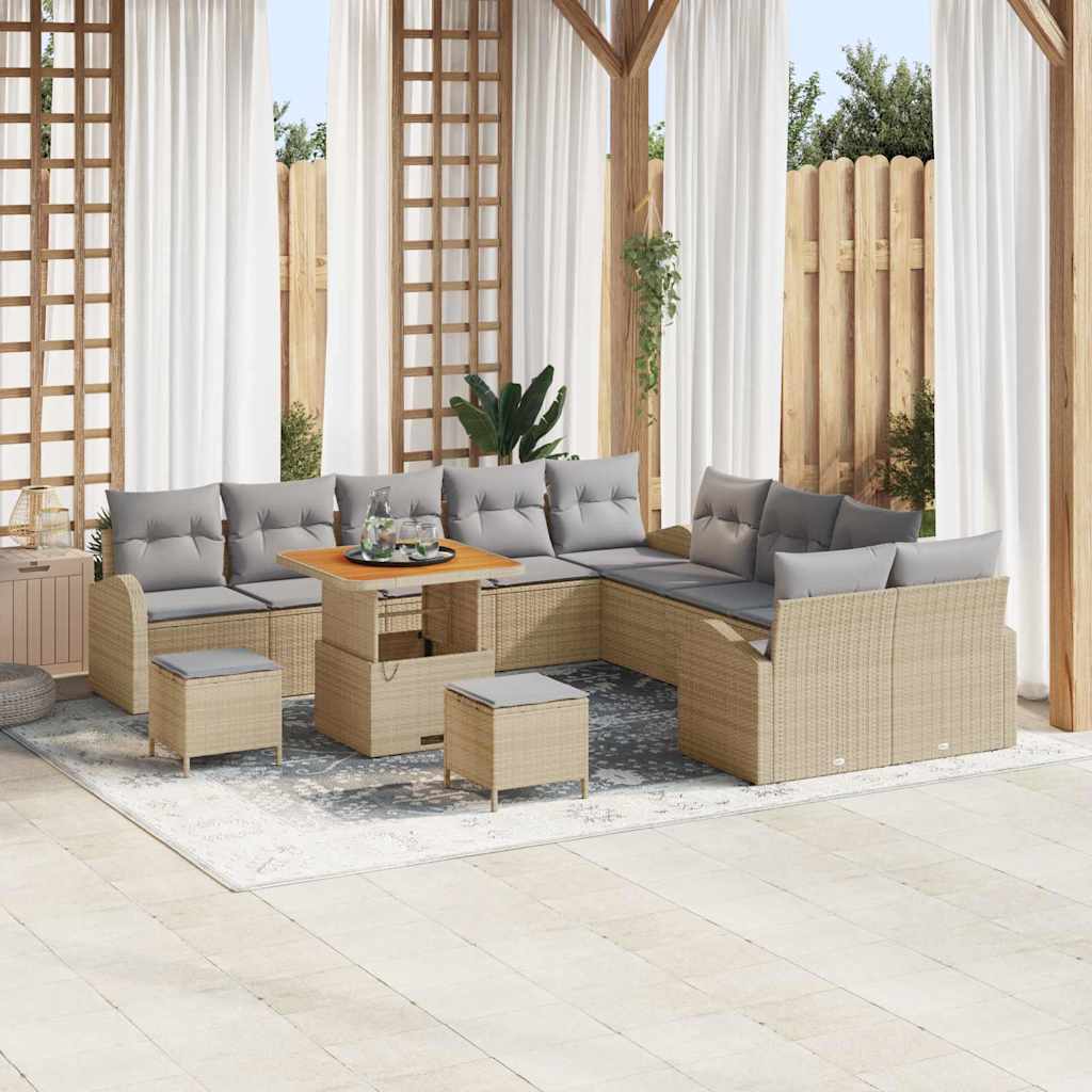 Garten-Sofa-Set mit Kissen mit Kissen 13 pcs Beige und Hellgrau