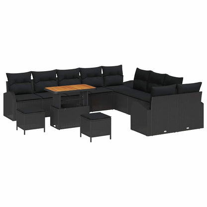 Garten-Sofa-Set mit Kissen mit Speicher 13 pcs Schwarz