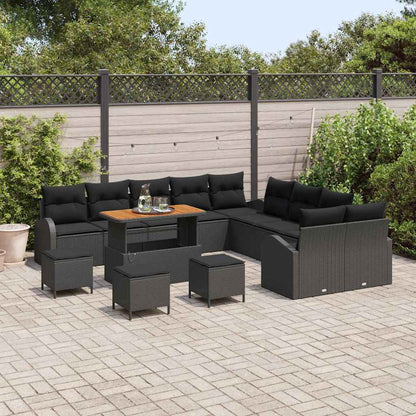 Garten-Sofa-Set mit Kissen mit Speicher 14 pcs Schwarz