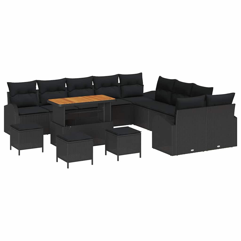 Garten-Sofa-Set mit Kissen mit Speicher 14 pcs Schwarz