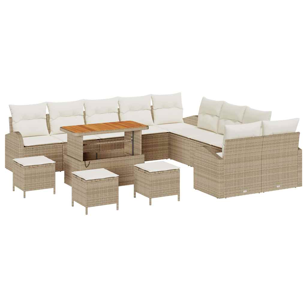 Garten-Sofa-Set mit Kissen mit Speicher 14 pcs Beige und Creme