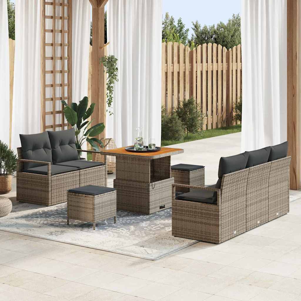 Garten-Sofa-Set mit Kissen mit Speicher mit Kissen 8 pcs Grau