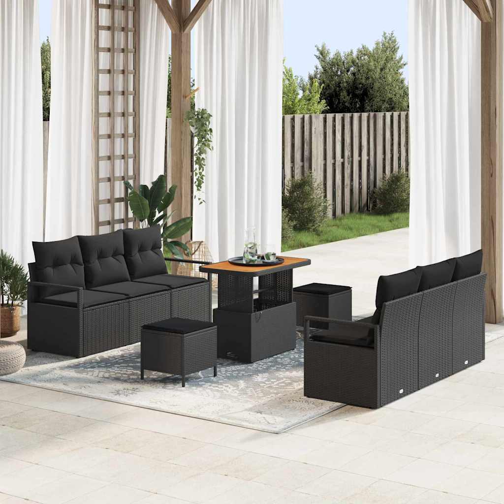 vidaXL Salon de jardin 9 pcs avec coffre de rangement Noir résine tressée