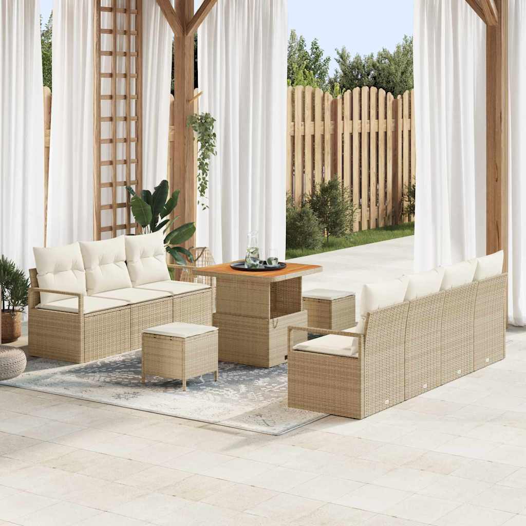 Garten-Sofa-Set mit Kissen mit Speicher 10 pcs Beige und Creme