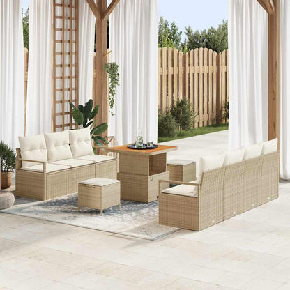 Garten-Sofa-Set mit Kissen mit Speicher 10 pcs Beige und Creme