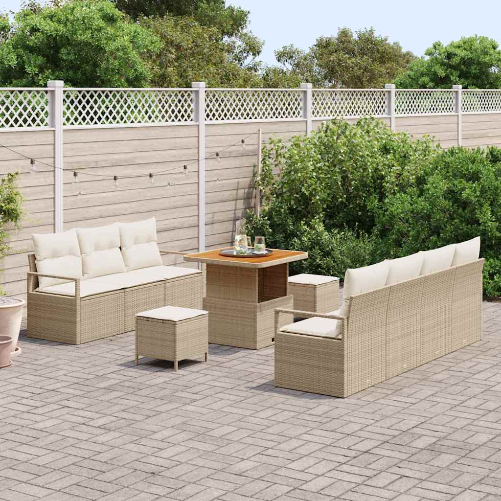 Garten-Sofa-Set mit Kissen mit Speicher 10 pcs Beige und Creme