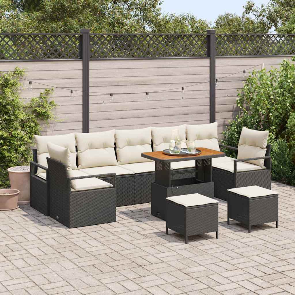 Garten-Sofa-Set mit Kissen mit Kissen 10 pcs Schwarz und Creme