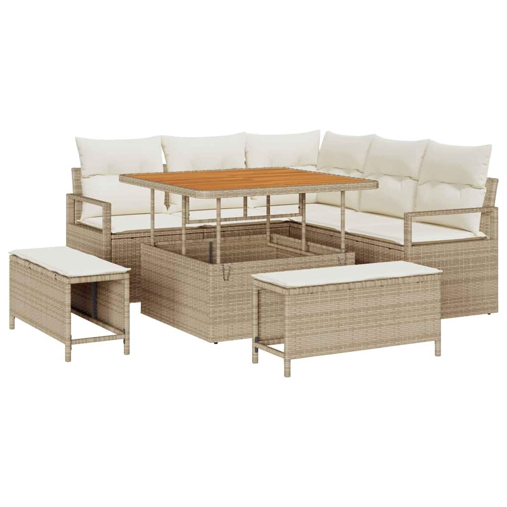 Garten-Sofa-Set mit Kissen mit Speicher 8 pcs Beige und Creme