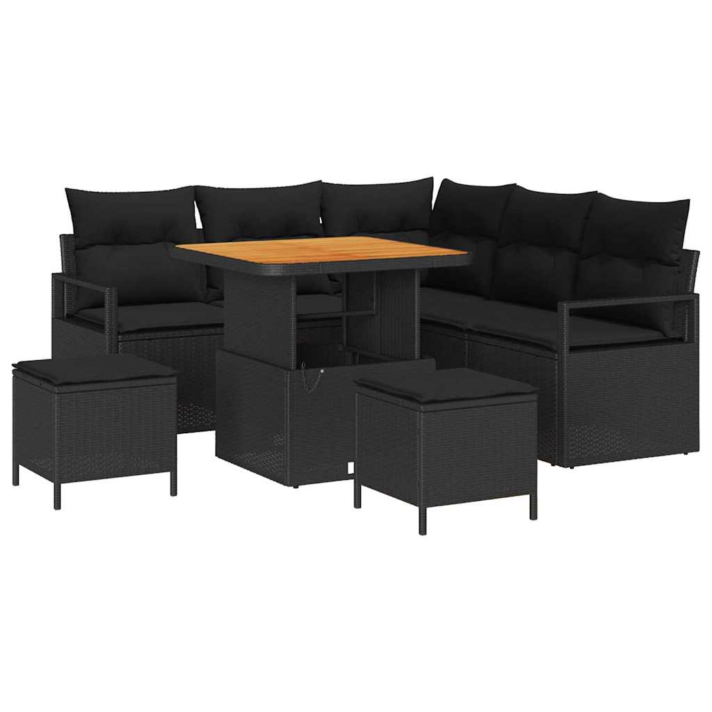 Garten-Sofa-Set mit Kissen mit Speicher 8 pcs Schwarz