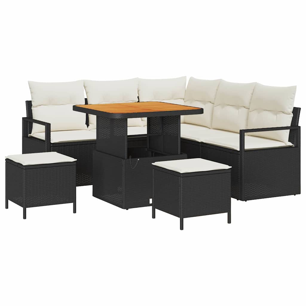 Garten-Sofa-Set mit Kissen mit Speicher 8 pcs Schwarz und Creme