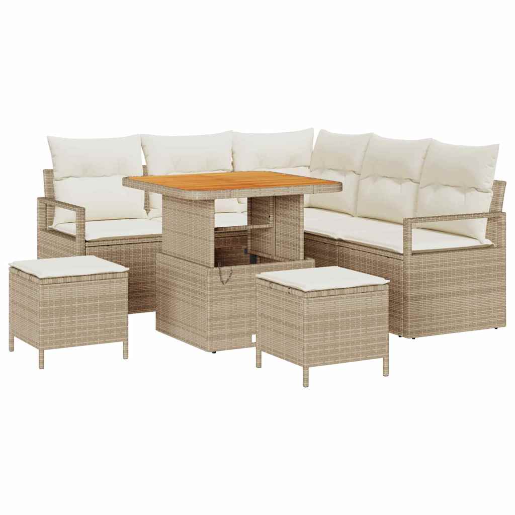 Garten-Sofa-Set mit Kissen mit Speicher 8 pcs Beige und Creme
