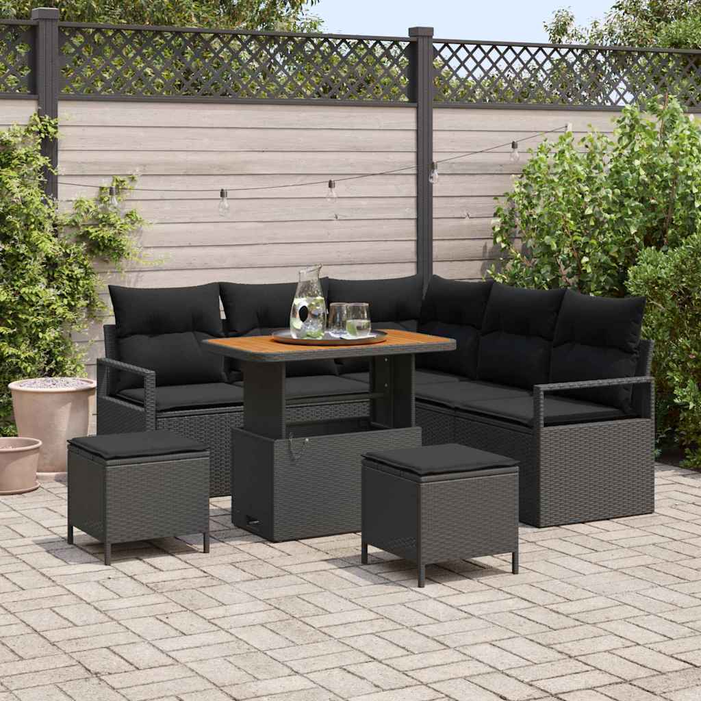 Garten-Sofa-Set mit Kissen mit Speicher 8 pcs Schwarz