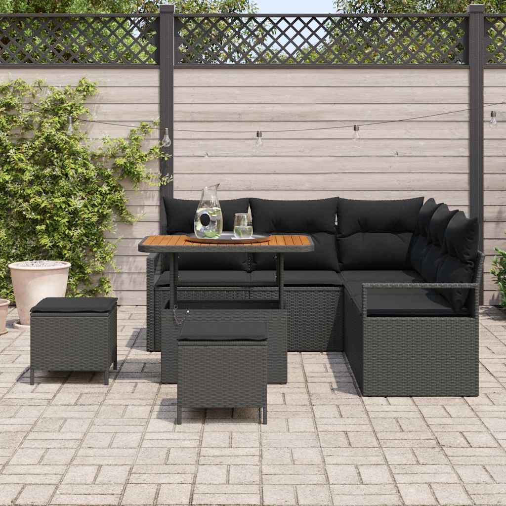 Garten-Sofa-Set mit Kissen mit Speicher 8 pcs Schwarz