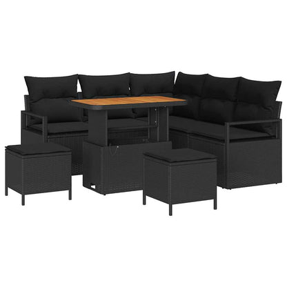 Garten-Sofa-Set mit Kissen mit Speicher 8 pcs Schwarz