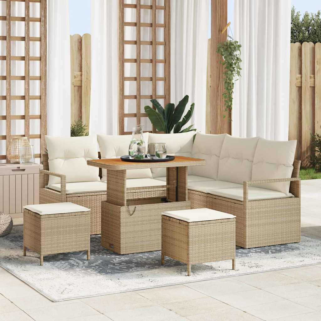 Garten-Sofa-Set mit Kissen mit Speicher 8 pcs Beige und Creme