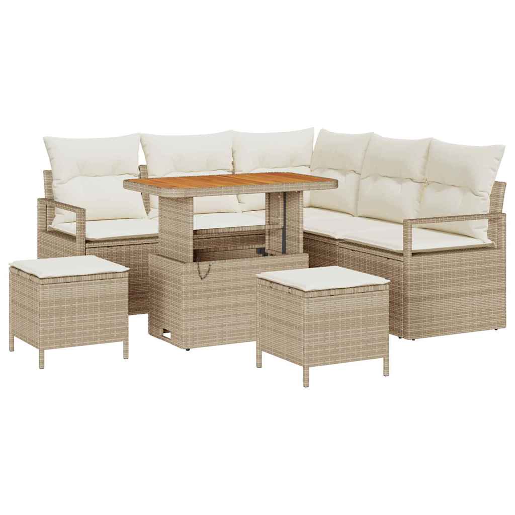 Garten-Sofa-Set mit Kissen mit Speicher 8 pcs Beige und Creme