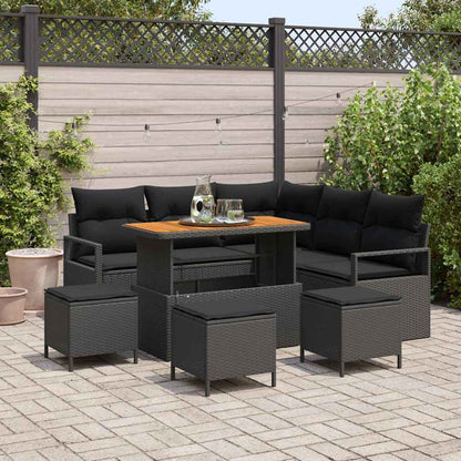 Garten-Sofa-Set mit Kissen mit Speicher 9 pcs Schwarz
