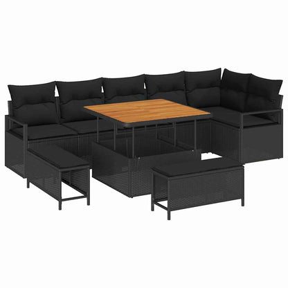 Garten-Sofa-Set mit Kissen mit Speicher 9 pcs Schwarz
