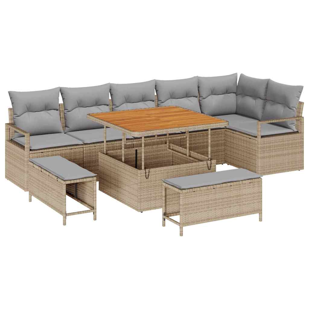 Garten-Sofa-Set mit Kissen mit Kissen 9 pcs Beige und Hellgrau