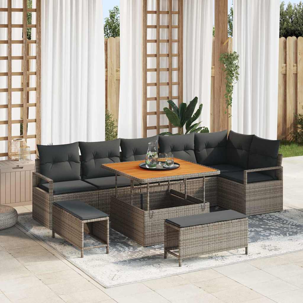 Garten-Sofa-Set mit Kissen mit Speicher mit Kissen 9 pcs Grau
