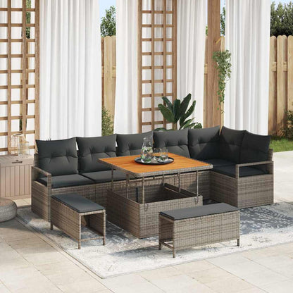 Garten-Sofa-Set mit Kissen mit Speicher mit Kissen 9 pcs Grau