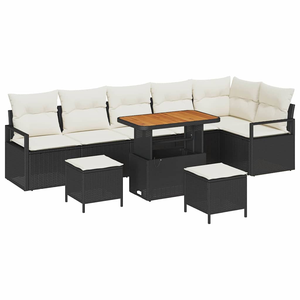 Garten-Sofa-Set mit Kissen mit Speicher 9 pcs Schwarz und Creme
