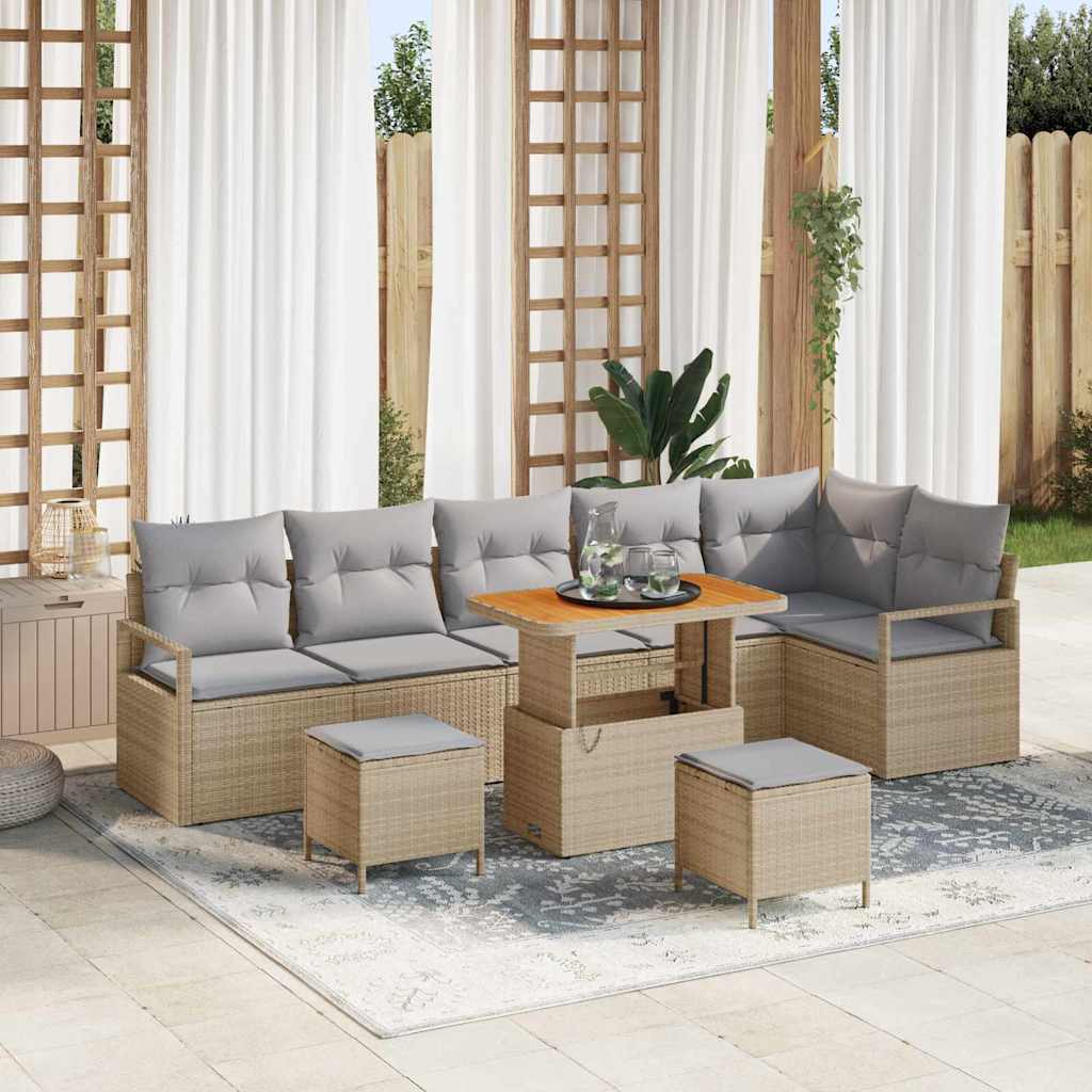 Garten-Sofa-Set mit Kissen mit Kissen 9 pcs Beige und Hellgrau