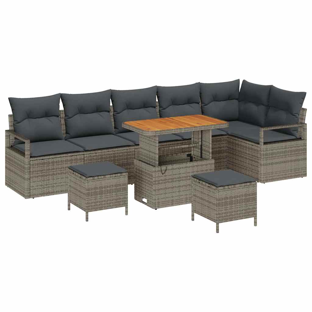 vidaXL Garten-Sofa-Set mit Kissen mit Speicher mit Kissen 9 pcs Grau