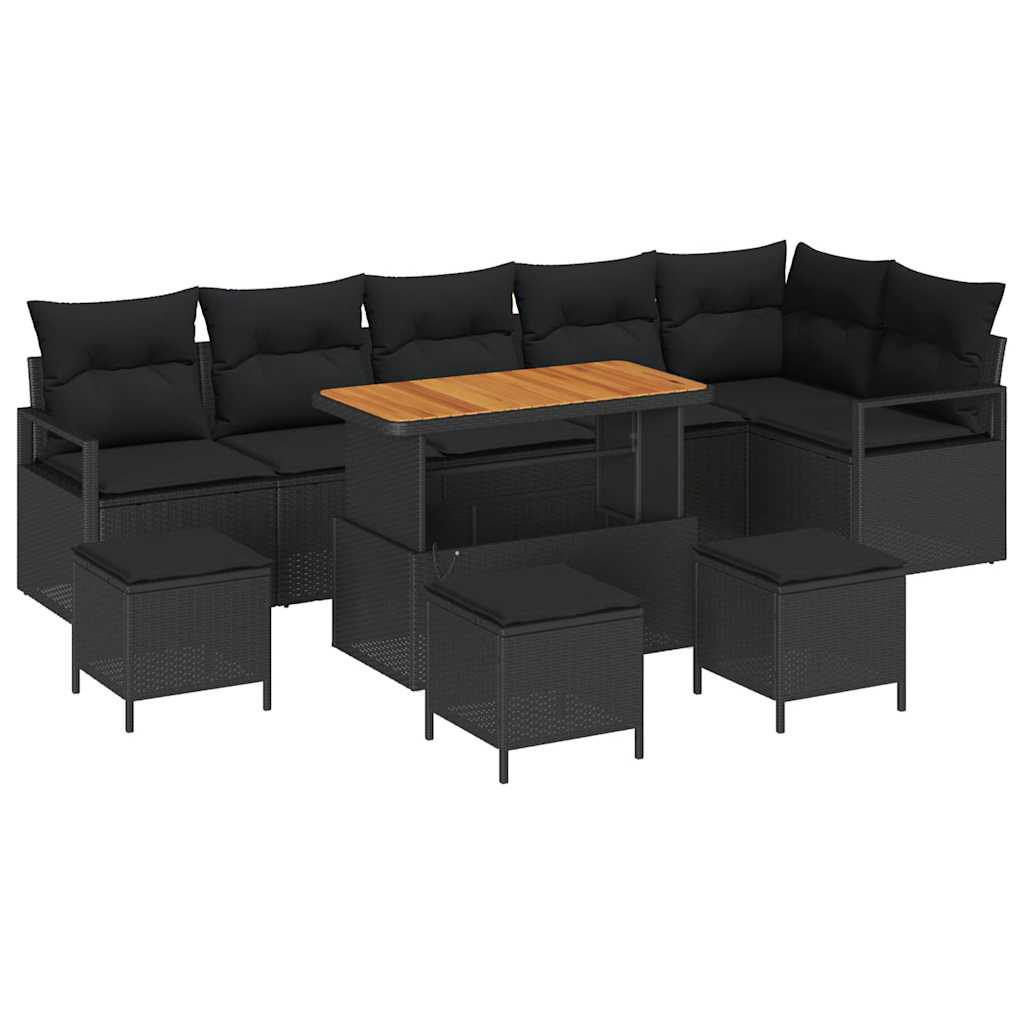 Garten-Sofa-Set mit Kissen mit Speicher 10 pcs Schwarz