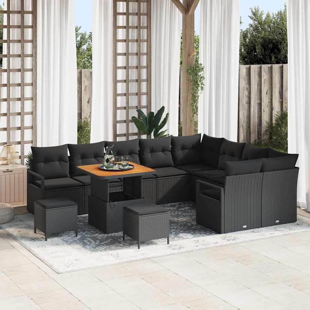 Garten-Sofa-Set mit Kissen mit Speicher 12 pcs Schwarz