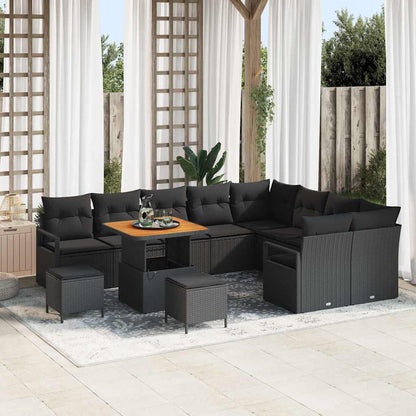 Garten-Sofa-Set mit Kissen mit Speicher 12 pcs Schwarz
