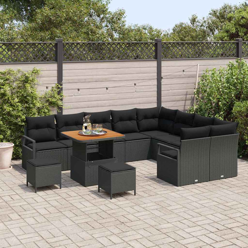 Garten-Sofa-Set mit Kissen mit Speicher 12 pcs Schwarz