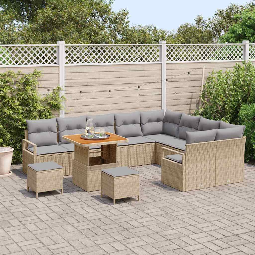 Garten-Sofa-Set mit Kissen mit Kissen 12 pcs Beige und Hellgrau