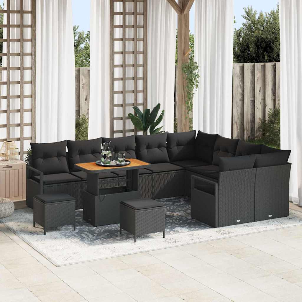 Garten-Sofa-Set mit Kissen mit Speicher 12 pcs Schwarz