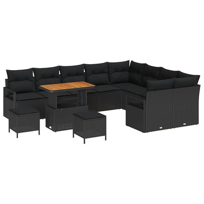 Garten-Sofa-Set mit Kissen mit Speicher 12 pcs Schwarz