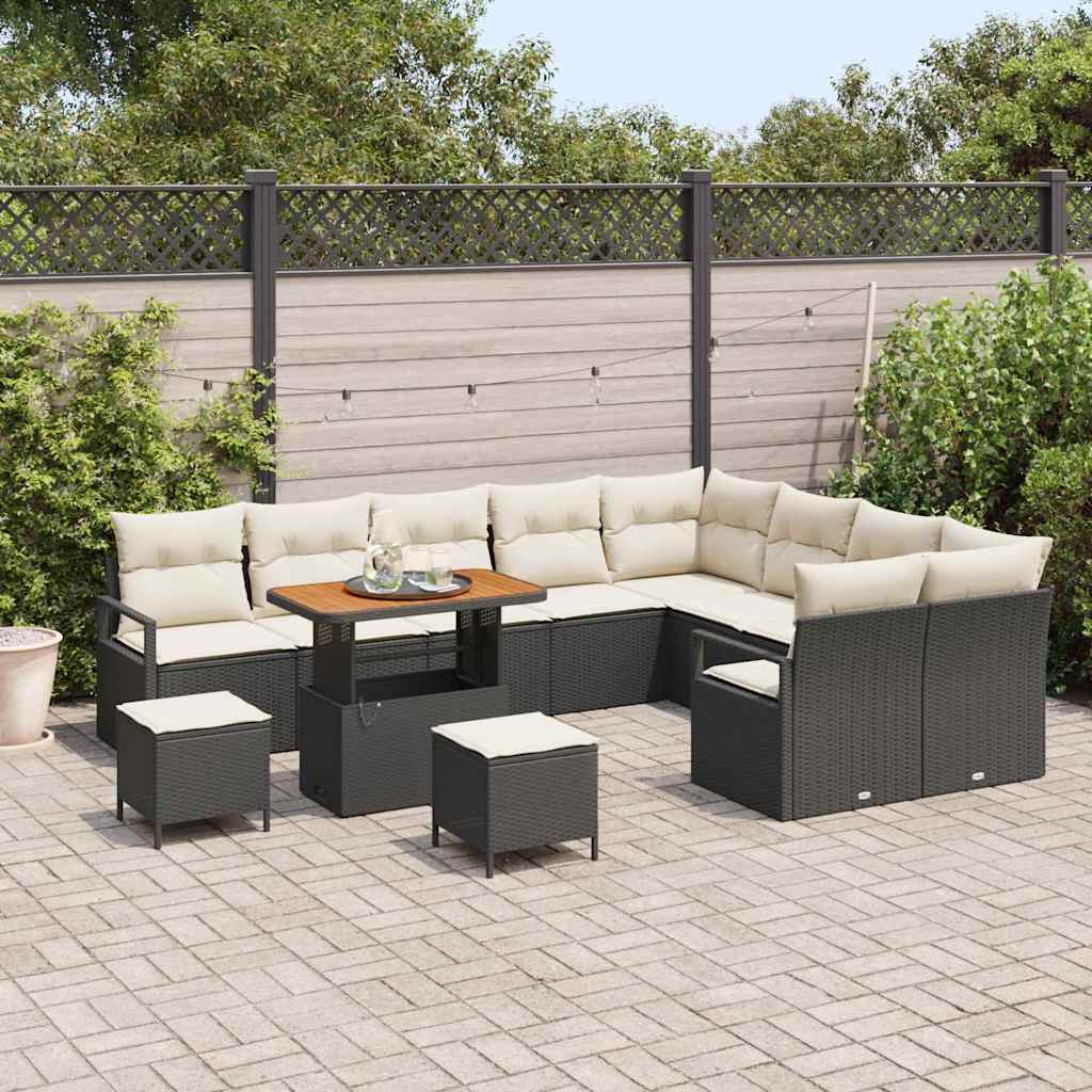 Garten-Sofa-Set mit Kissen mit Kissen 12 pcs Schwarz und Creme