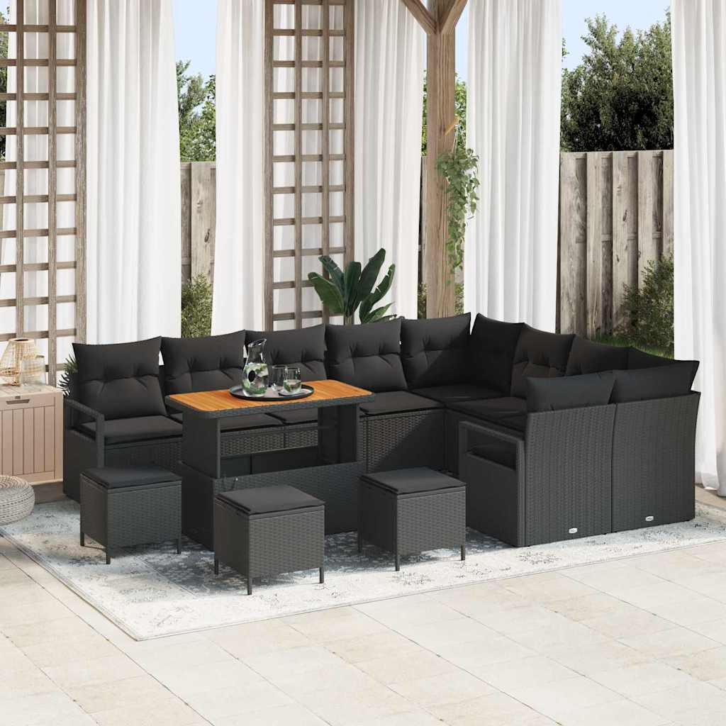 Garten-Sofa-Set mit Kissen mit Speicher 13 pcs Schwarz