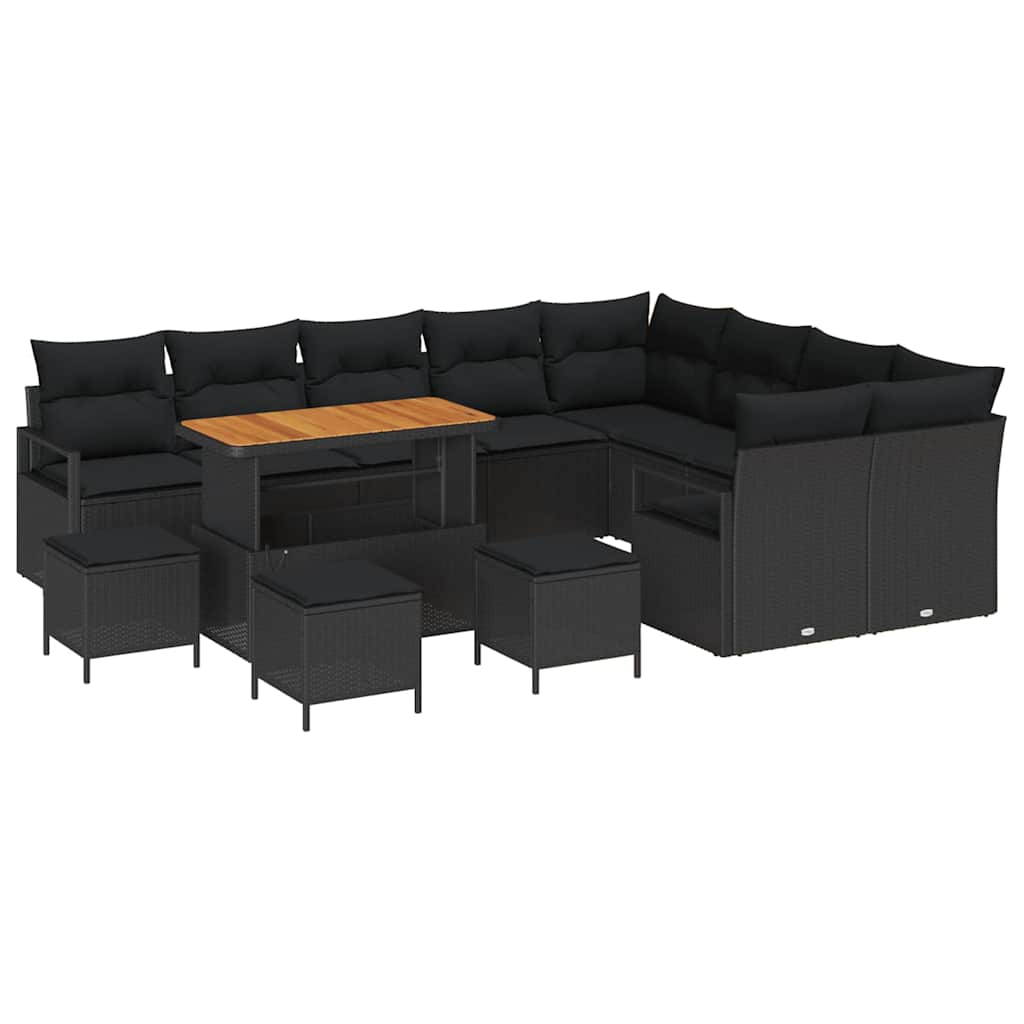 Garten-Sofa-Set mit Kissen mit Speicher 13 pcs Schwarz