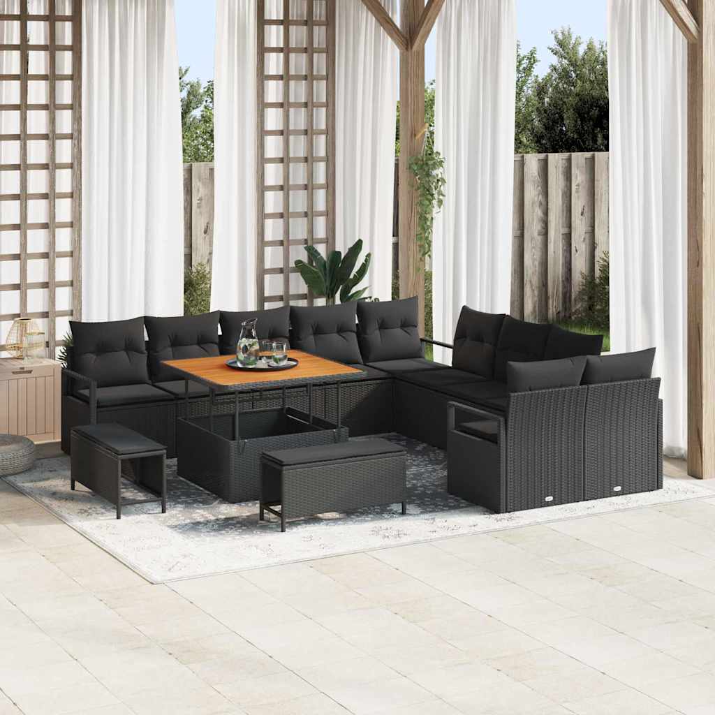Garten-Sofa-Set mit Kissen mit Speicher 13 pcs Schwarz