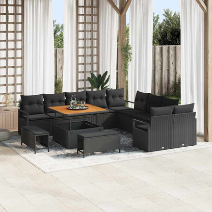 Garten-Sofa-Set mit Kissen mit Speicher 13 pcs Schwarz