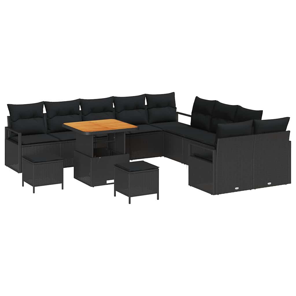 Garten-Sofa-Set mit Kissen mit Speicher 13 pcs Schwarz