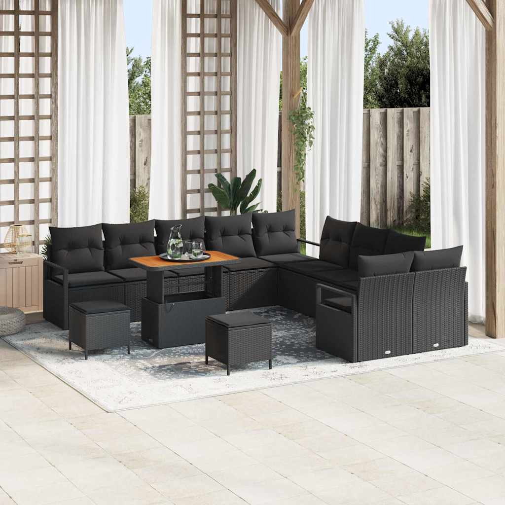 Garten-Sofa-Set mit Kissen mit Speicher 13 pcs Schwarz