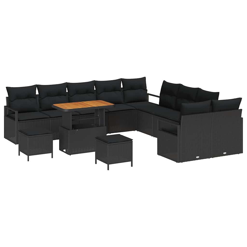 Garten-Sofa-Set mit Kissen mit Speicher 13 pcs Schwarz