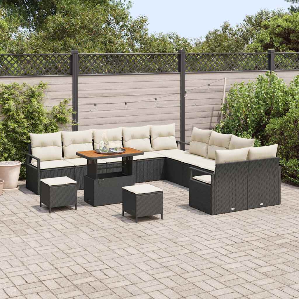 Garten-Sofa-Set mit Kissen mit Kissen 13 pcs Schwarz und Creme