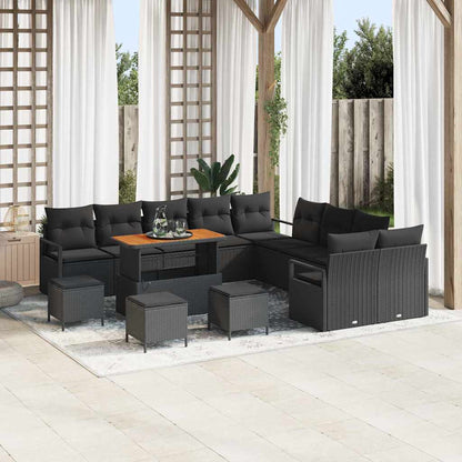 Garten-Sofa-Set mit Kissen mit Speicher 14 pcs Schwarz