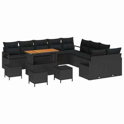 Garten-Sofa-Set mit Kissen mit Speicher 14 pcs Schwarz