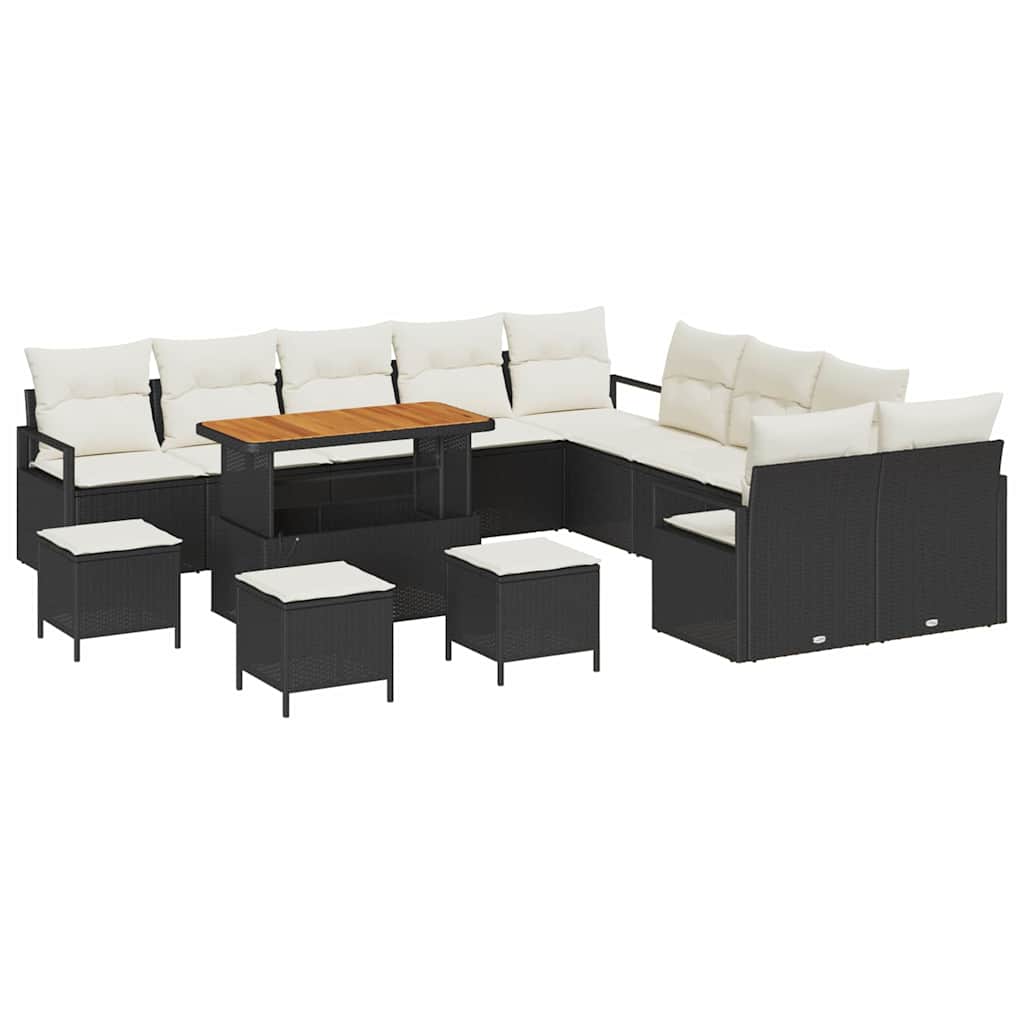 Garten-Sofa-Set mit Kissen mit Kissen 14 pcs Schwarz und Creme