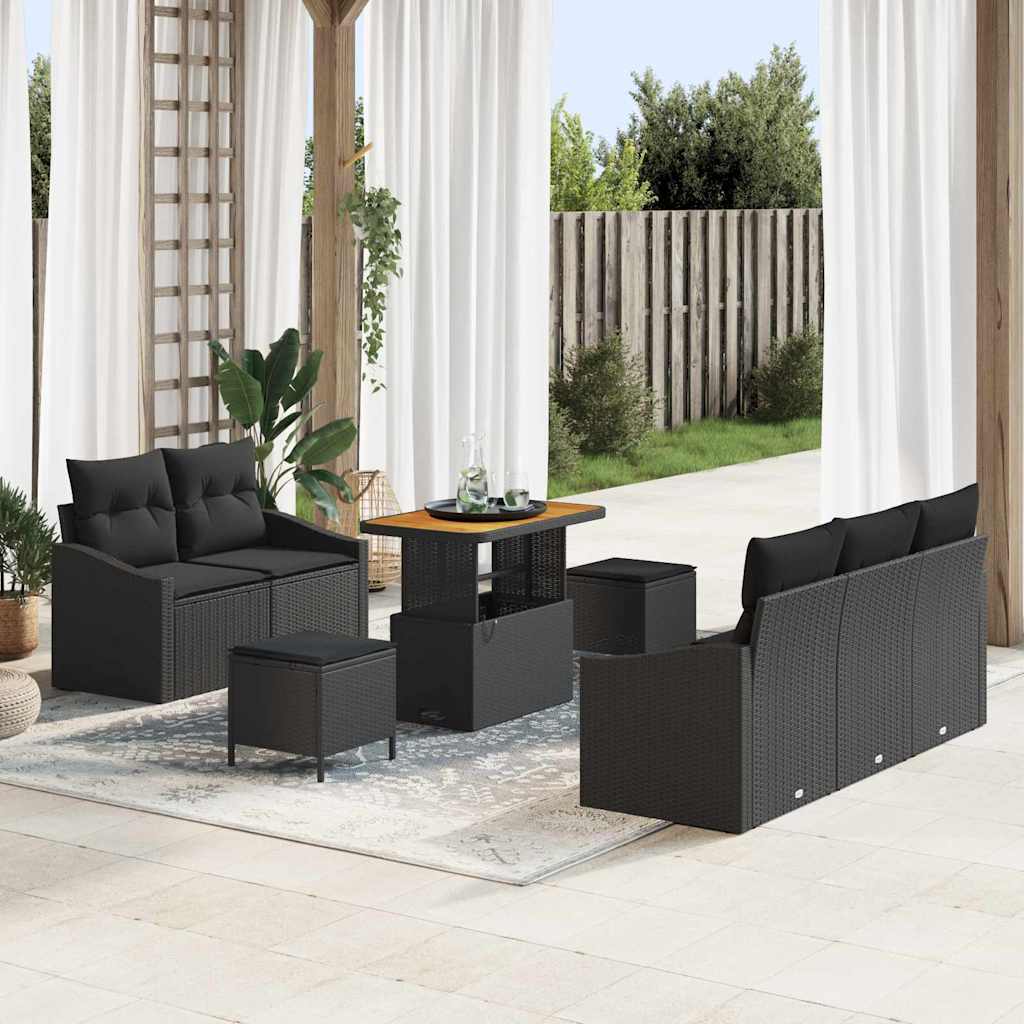vidaXL Ensemble de canapés de jardin 8 pcs avec coussins et espace de rangement Noir