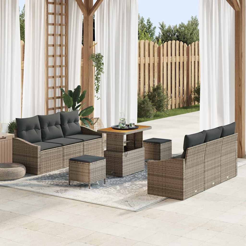 Garten-Sofa-Set mit Kissen mit Speicher mit Kissen 9 pcs Grau